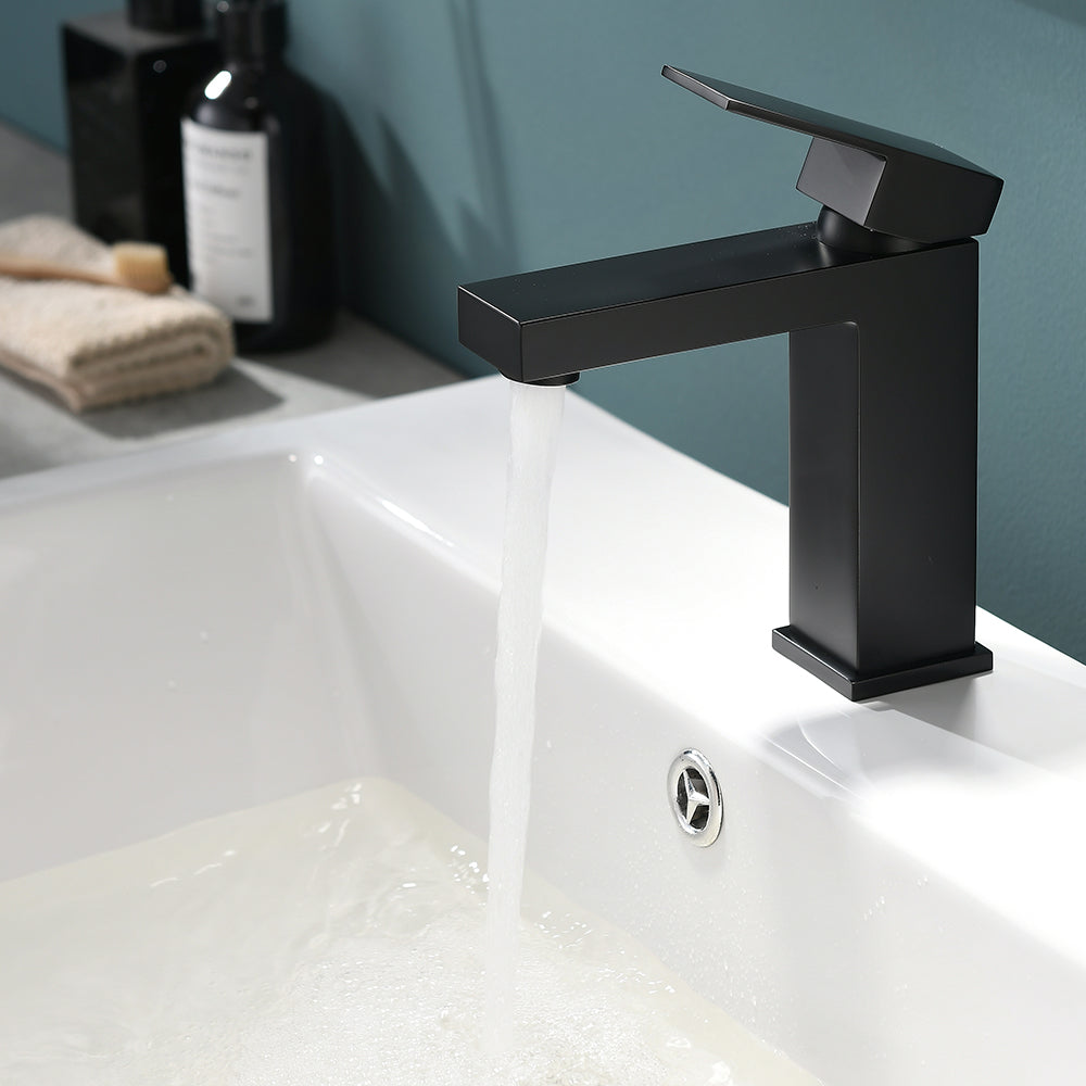 Black Bathroom Faucet, Brushed Black Faucet For Bathroom Sink, Black Single Hole Bathroom Faucet Modern Single Handle Vanity Basin Faucet Bathroom Joystick Geometric One Black Side Sprayer Deck Mounted Cartridge Valve Single Hole Faucets Matte Black