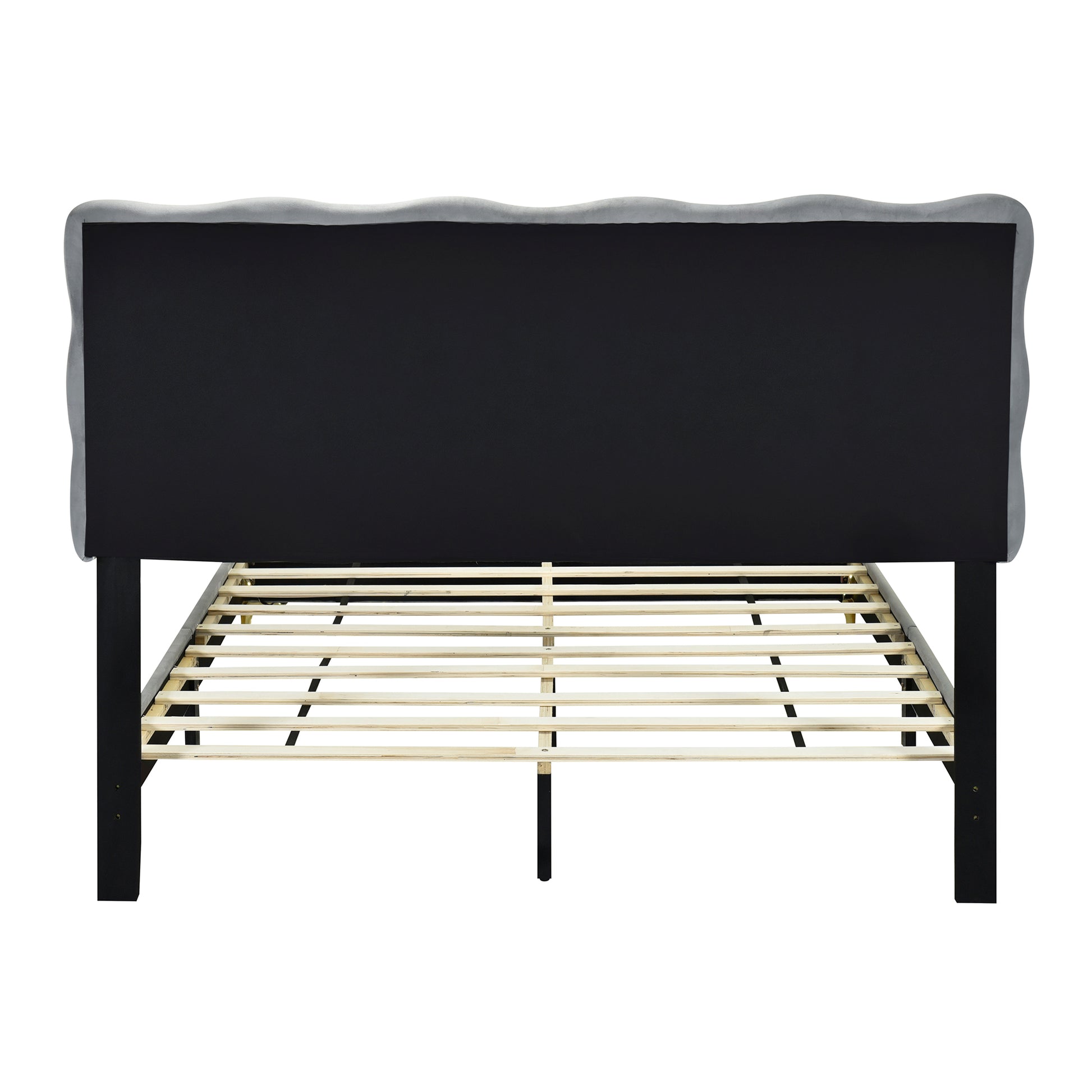 Queen Size Velvet Platform Bed With Led Frame And Stylish Mental Bed Legs, Gray Gray Velvet