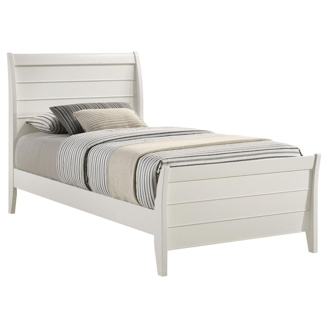 White Twin Platform Sleigh Bed