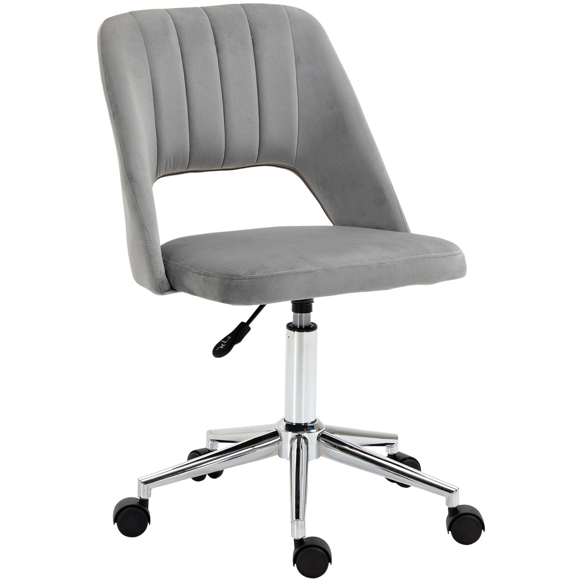 Vinsetto Modern Mid Back Office Chair With Velvet Fabric, Swivel Computer Armless Desk Chair With Hollow Back Design For Home Office, Grey Gray Polyester