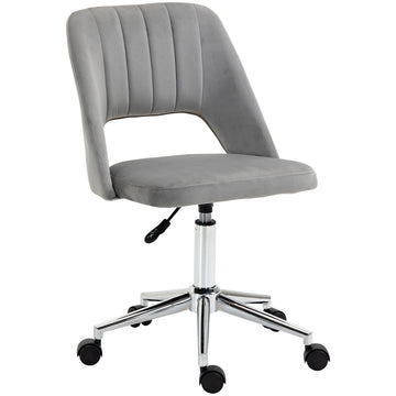 Vinsetto Modern Mid Back Office Chair With Velvet Fabric, Swivel Computer Armless Desk Chair With Hollow Back Design For Home Office, Grey Gray Polyester