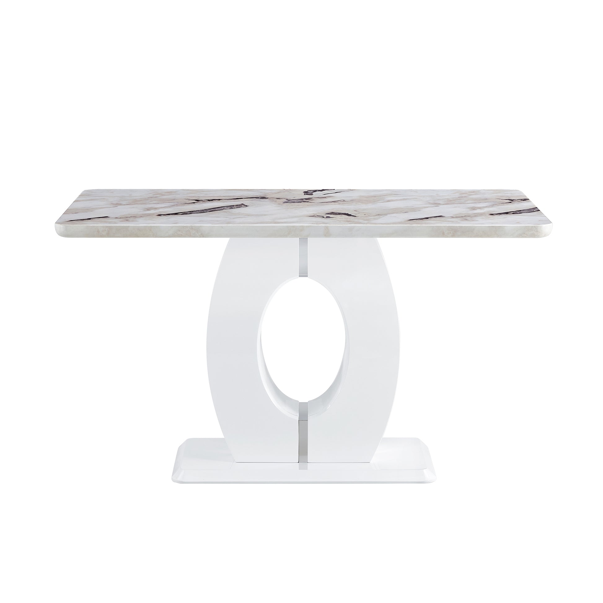 Modern Minimalist White Marble Patterned Dining Table, Bar Table. A Rectangular Office Desk. Game Table. Table. Used In Restaurants, Living Rooms, Terraces, Kitchens 63"*37"* 36.2" 1280 White Mdf