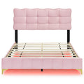 Queen Size Velvet Platform Bed With Led Frame And Stylish Mental Bed Legs, Pink Pink Velvet