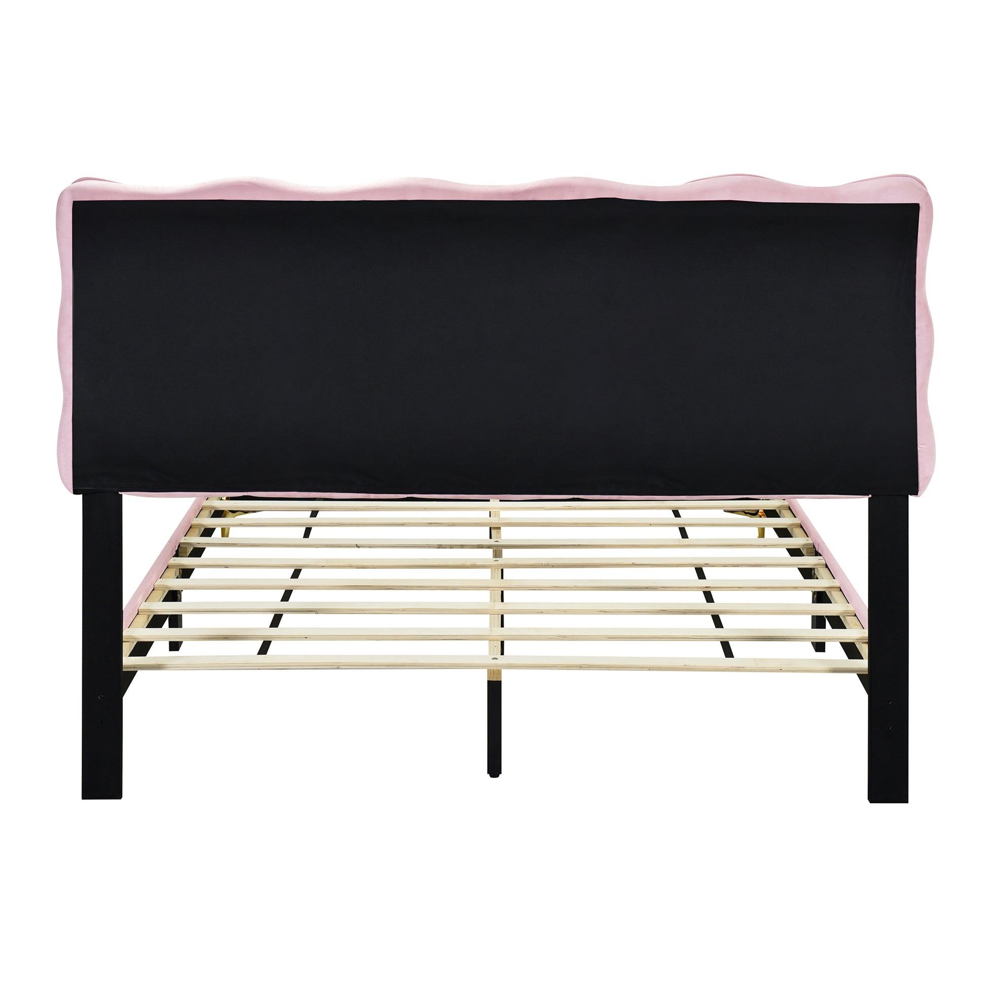 Queen Size Velvet Platform Bed With Led Frame And Stylish Mental Bed Legs, Pink Pink Velvet