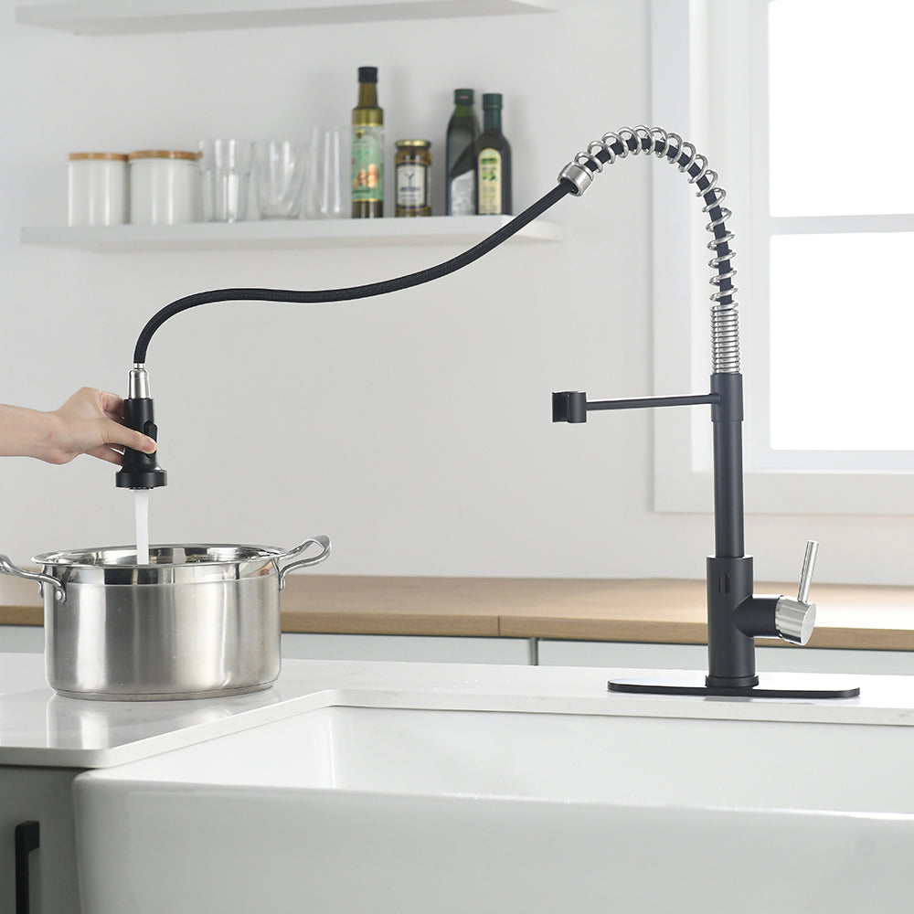 Touchless Kitchen Faucet,Hands Free Automatic Smart Kitchen Faucet Black And Silver Kitchen Contemporary Ceramic Stainless Steel