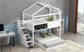 Twin Over Full House Bunk Bed With Storage Staircase And Blackboard,White Old Sku: Gx001701Aak Box Spring Not Required White Wood Bedroom Bunk Pine