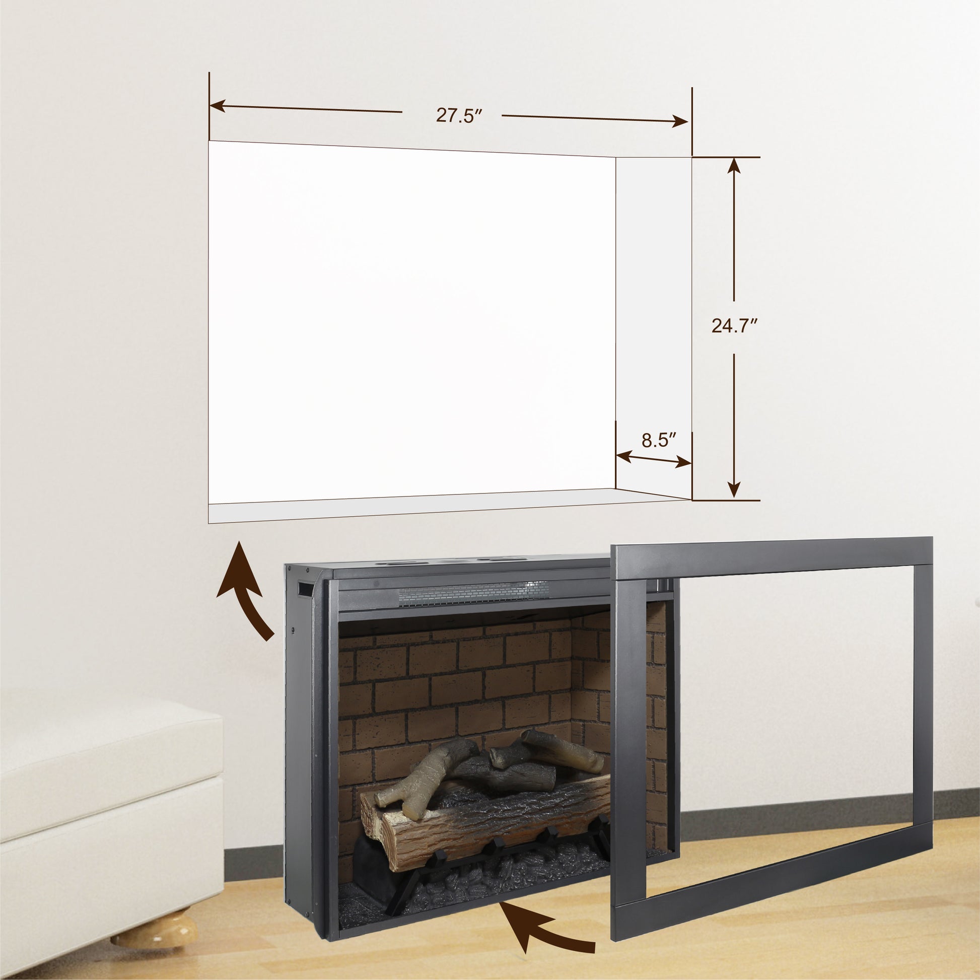 28Inch Infrared Electric Fireplace Insert, Touch Panel Home Decor Heater, Smokeless Firebox With Trim Kit Powder Coated Electric Antique Black Vent Free Primary Living Space Yes Insert Tempered Glass Sheet Metal Plastic Electric