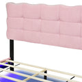 Queen Size Velvet Platform Bed With Led Frame And Stylish Mental Bed Legs, Pink Pink Velvet