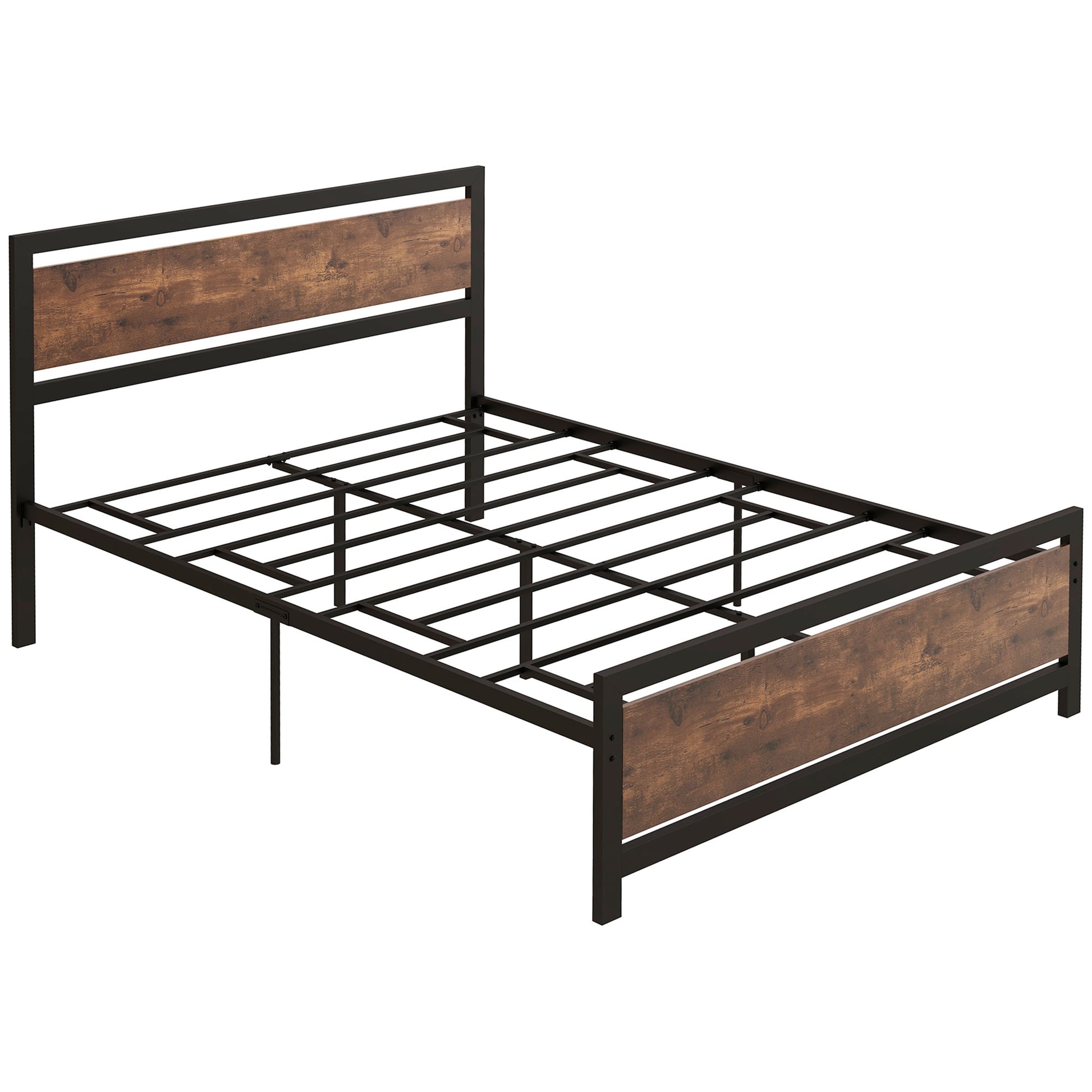 Homcom Full Bed Frame With Headboard & Footboard, Strong Metal Slat Support Bed Frame W Underbed Storage Space, No Box Spring Needed, 56.75''X76.75''X40.5'' Black Mdf