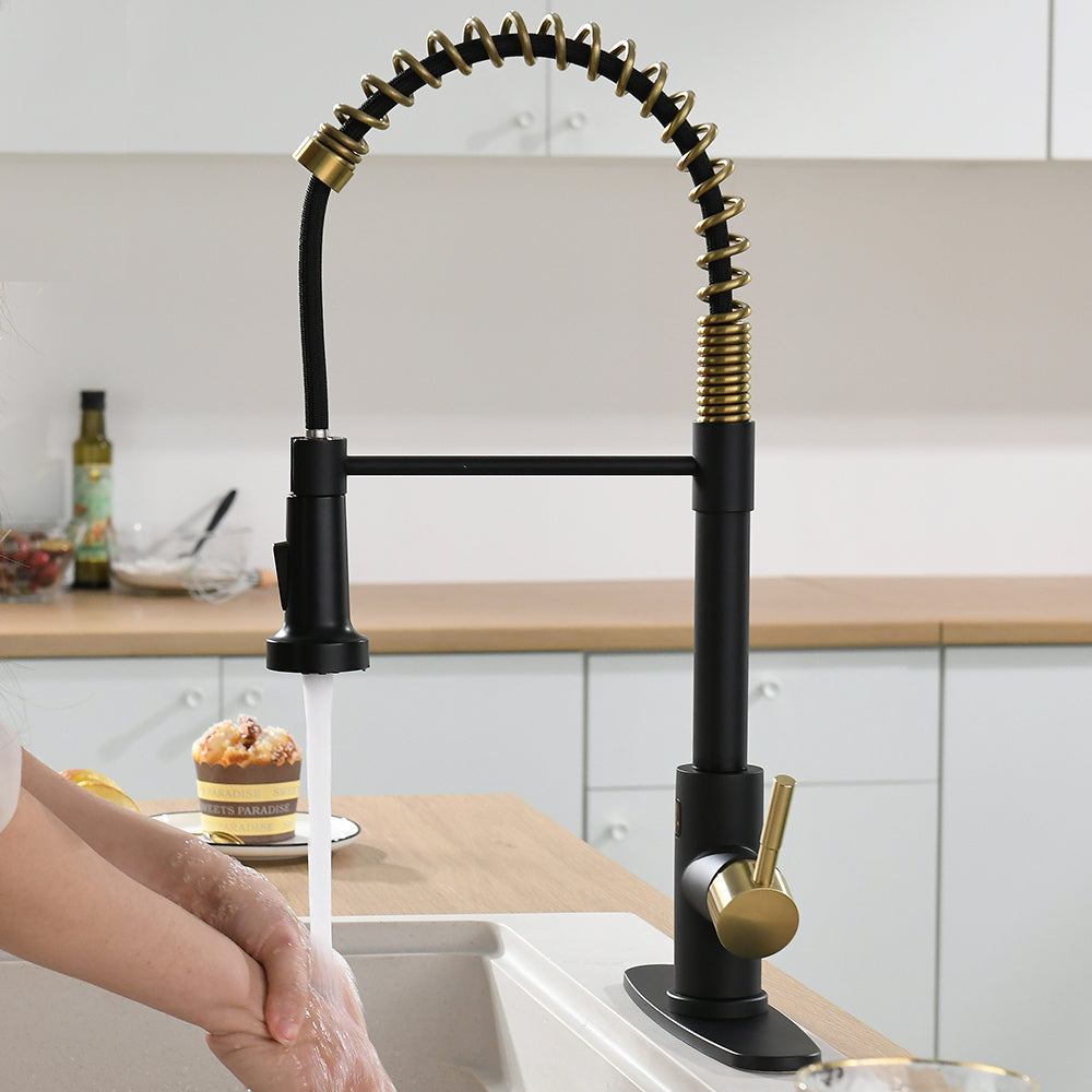 Touchless Kitchen Faucet,Hands Free Automatic Smart Kitchen Faucet Black Gold Kitchen Contemporary Ceramic Stainless Steel