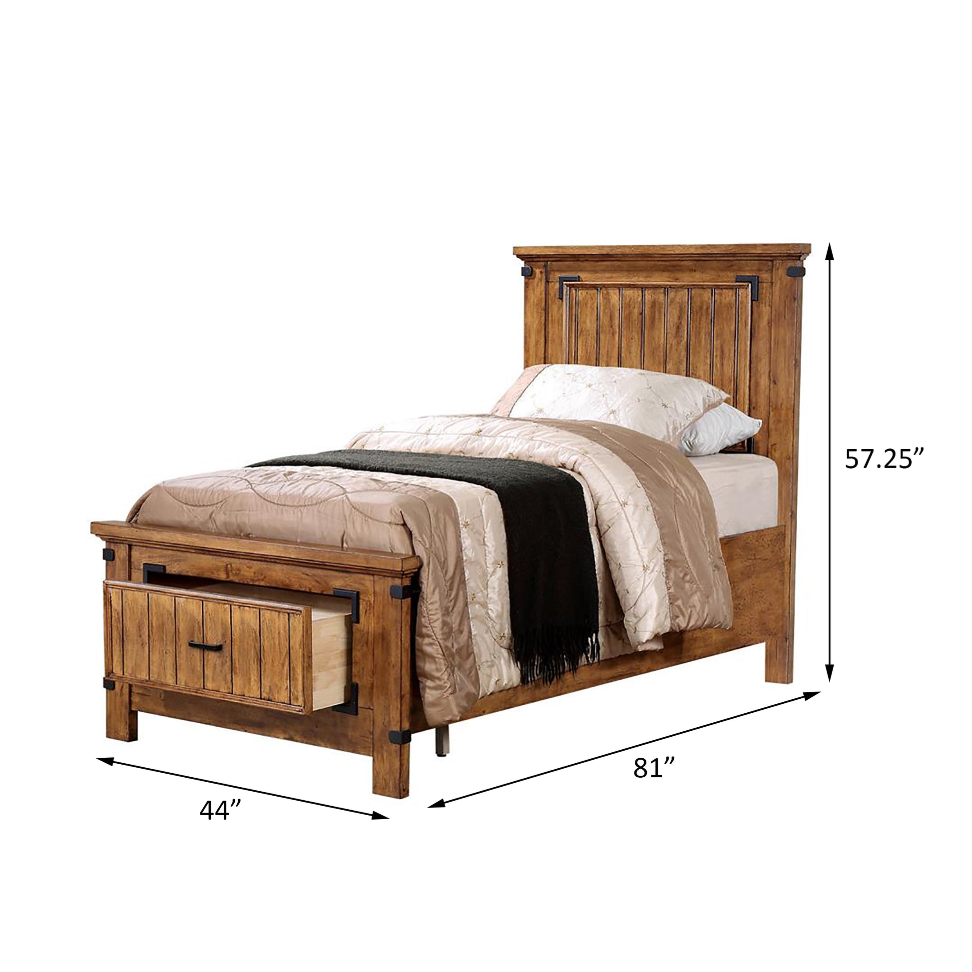 Rustic Honey Twin Storage Bed Twin Brown Wood Bedroom Farmhouse,Rustic Rubberwood Storage Included Wood