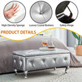 Upholstered Storage Ottoman Bench For Bedroom End Of Bed Faux Leather Rectangular Storage Benches Footrest With Crystal Buttons For Living Room Entryway Silver White Wood Bedroom Black Pattern Pine