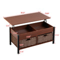 Metal Coffee Table,Desk,With A Lifting Table,And Hidden Storage Space.There Were Two Removable Wicker Baskets That Could Be Placed In Any Space Such As The Living Room,Color:Brownwith Solid Wood Grain Brown Height Adjustable & Standing Desks Primary