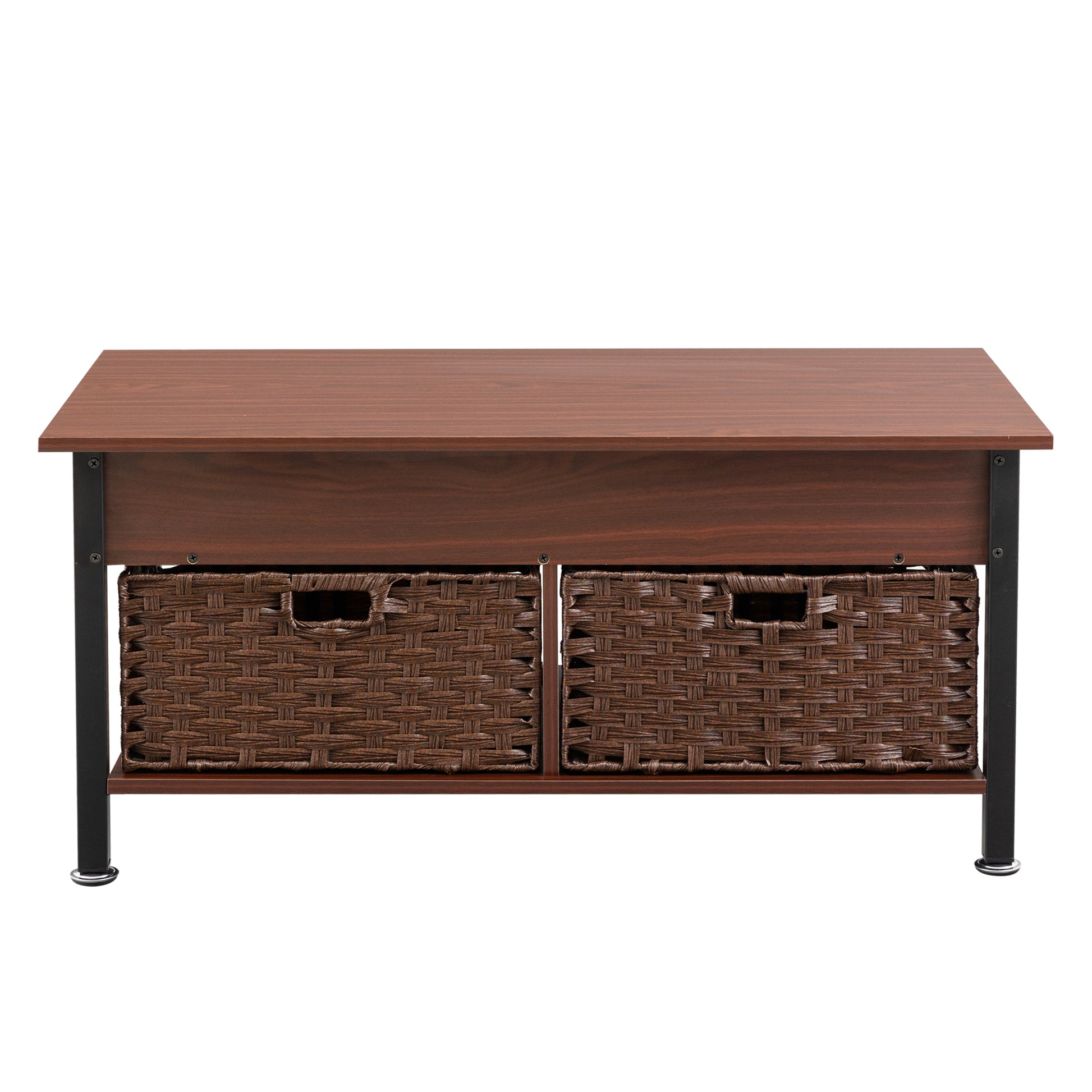 Metal Coffee Table,Desk,With A Lifting Table,And Hidden Storage Space.There Were Two Removable Wicker Baskets That Could Be Placed In Any Space Such As The Living Room,Color:Brownwith Solid Wood Grain Brown Height Adjustable & Standing Desks Primary