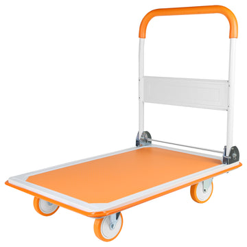 Foldable Push Cart Dolly 660 Lb. Capacity Heavy Duty Moving Platform Hand Truck Folding & Rolling White & Orange Flatbed Carts Orange Steel