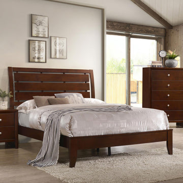 Rich Merlot Slatted Queen Panel Bed Box Spring Required Queen Brown Wood Bedroom Transitional Panel Wood