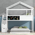 Twin Over Full House Bunk Bed With Storage Staircase And Blackboard,White Old Sku: Gx001701Aak Box Spring Not Required White Wood Bedroom Bunk Pine