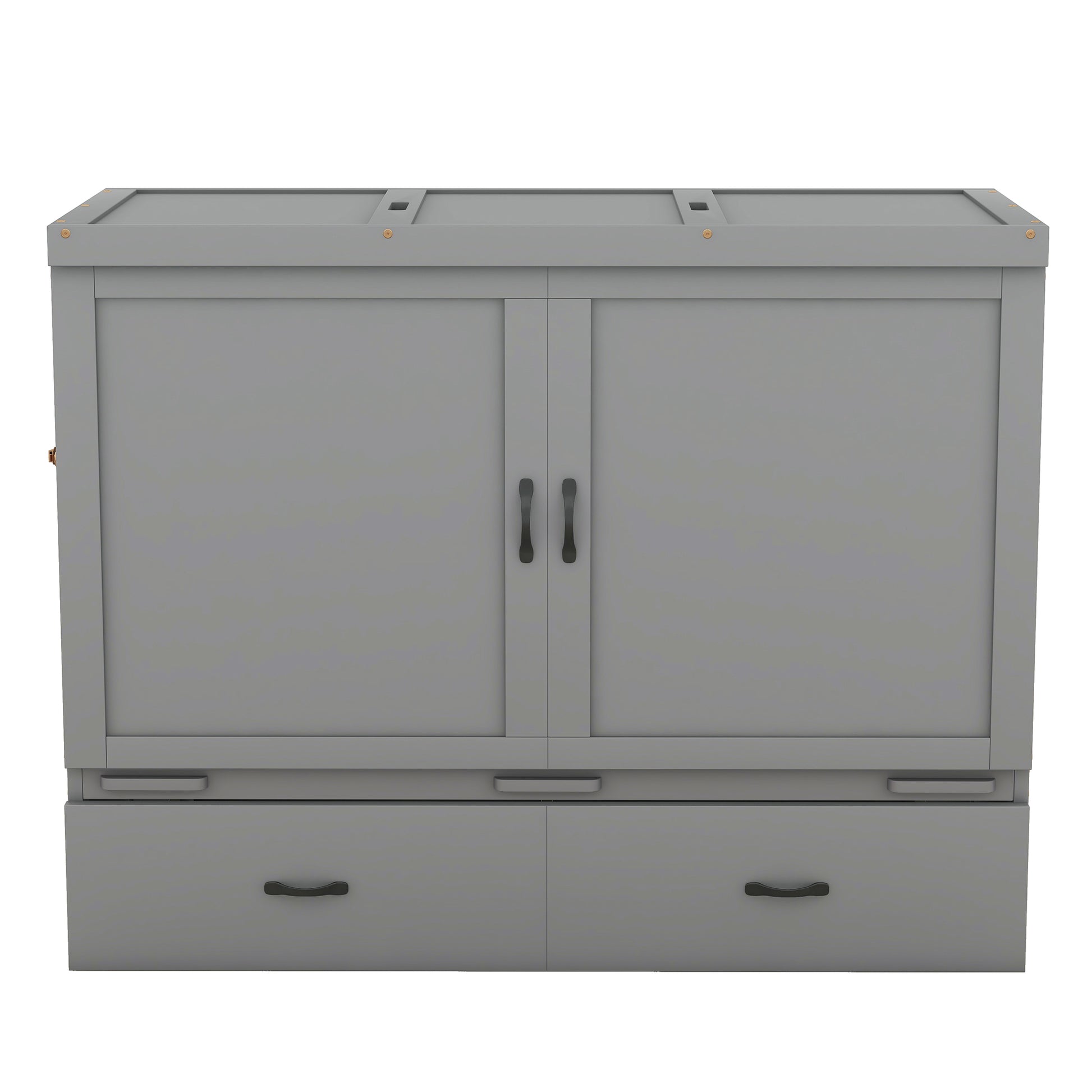 Queen Size Murphy Bed With Usb Port And A Large Drawer, Gray Gray Solid Wood Mdf
