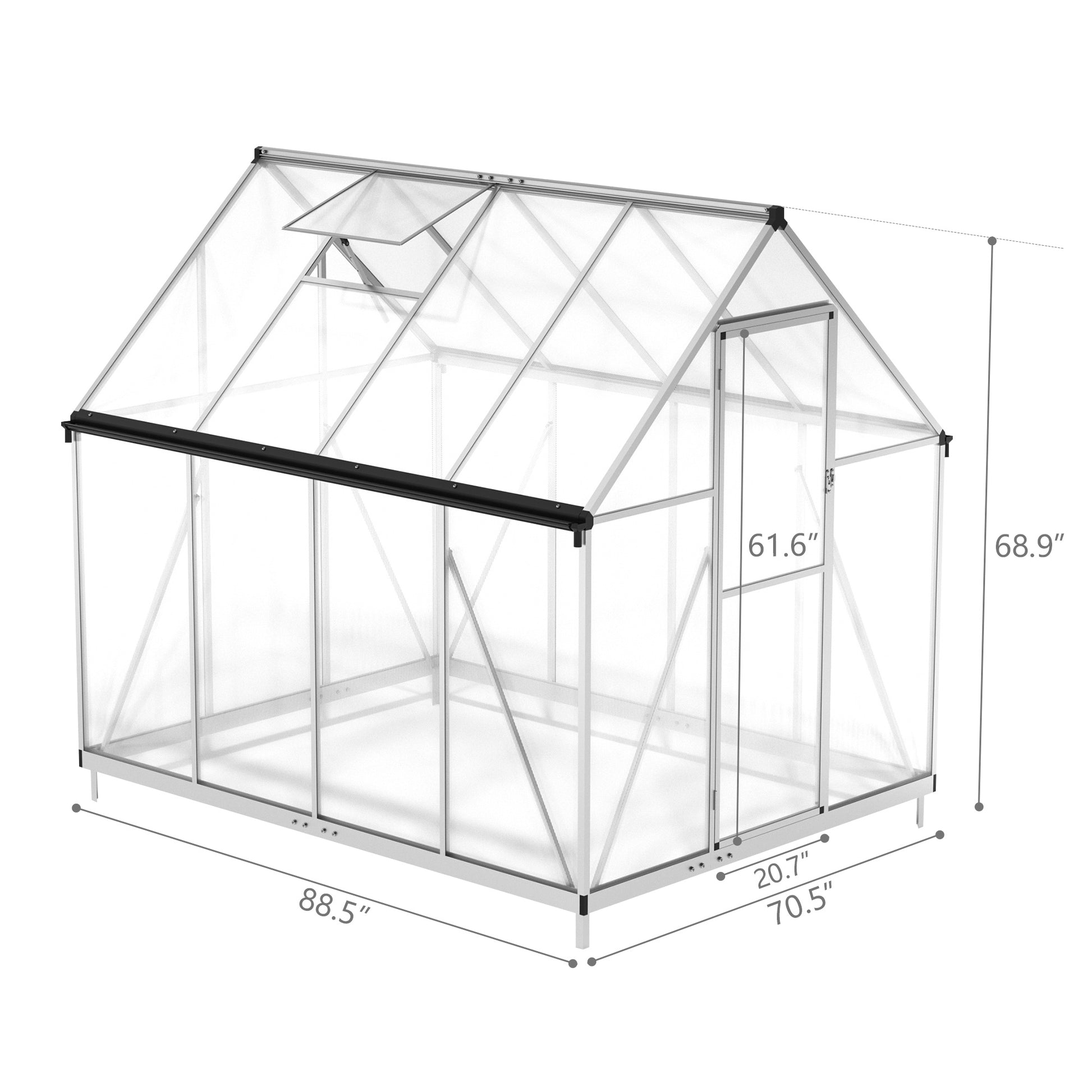 6X8 Ft Polycarbonate Greenhouse, Outdoor Walk In Green House With Vent Window, Hinged Door, Rain Gutter, Heavy Duty Aluminum Hot House For Backyard Garden Natural Aluminium