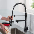 Heavy Duty Commercial Style Kitchen Sink Faucet, Single Handle Pre Rinse Spring Sprayer Kitchen Faucets, High Arc Pull Down Matte Black Kitchen Faucet Black Kitchen Contemporary Ceramic Brass