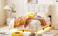 Full Size Velvet Platform Bed With Led Frame And Stylish Mental Bed Legs, Beige Beige Velvet