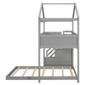 Twin Over Full House Bunk Bed With Storage Staircase And Blackboard,Gray Old Sku: Gx001701Aae Box Spring Not Required Gray Wood Bedroom Bunk Pine