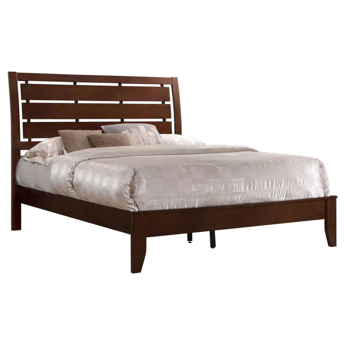 Rich Merlot Slatted Queen Panel Bed Box Spring Required Queen Brown Wood Bedroom Transitional Panel Wood