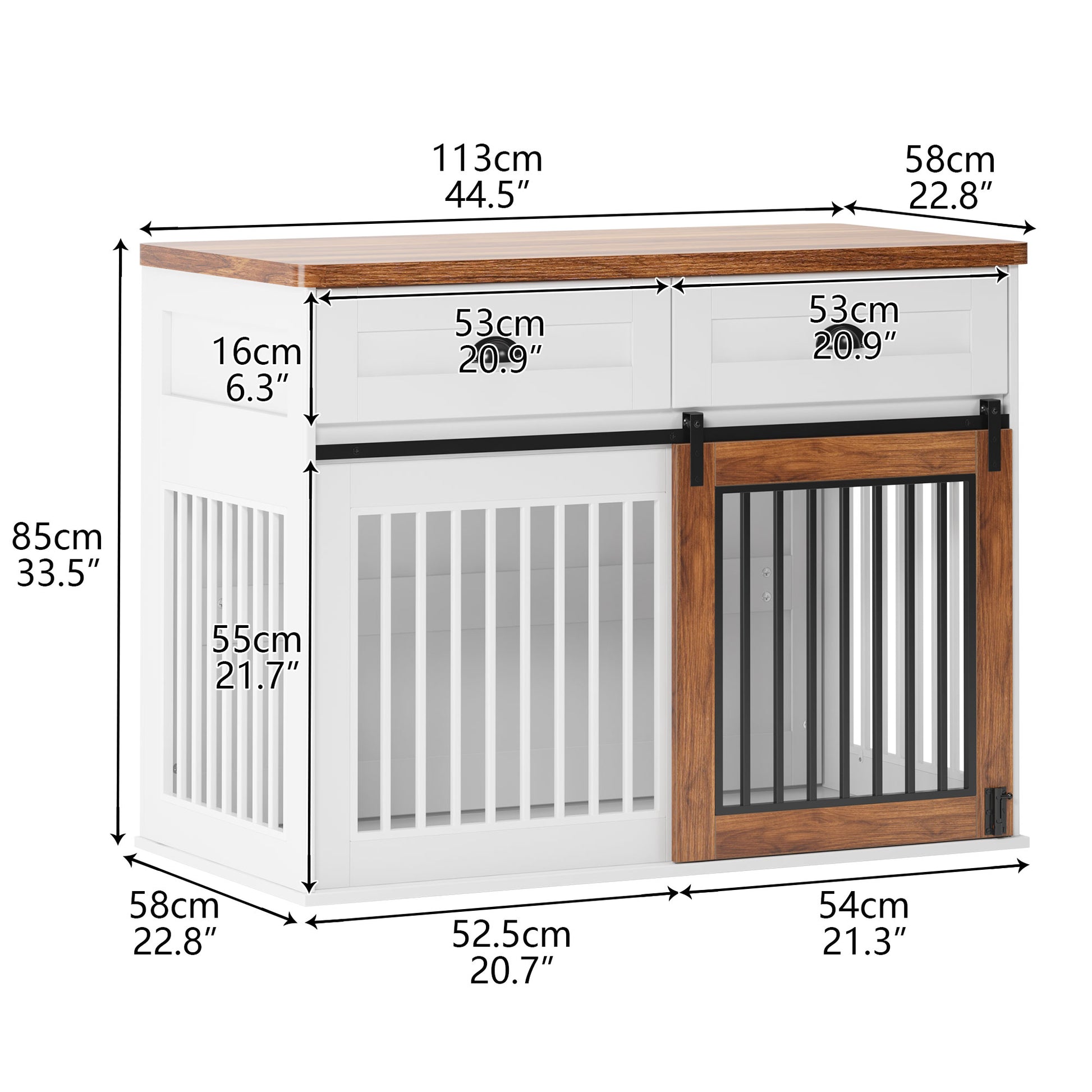 Heavy Duty Furniture Style Dog Cage Wooden Dog Cage Double Door Dog Cage Side Cabinet Dog Cage Dog Crate 44 1 2"W *22 3 4"D *33 1 4"H White Walnut American Design Particle Board