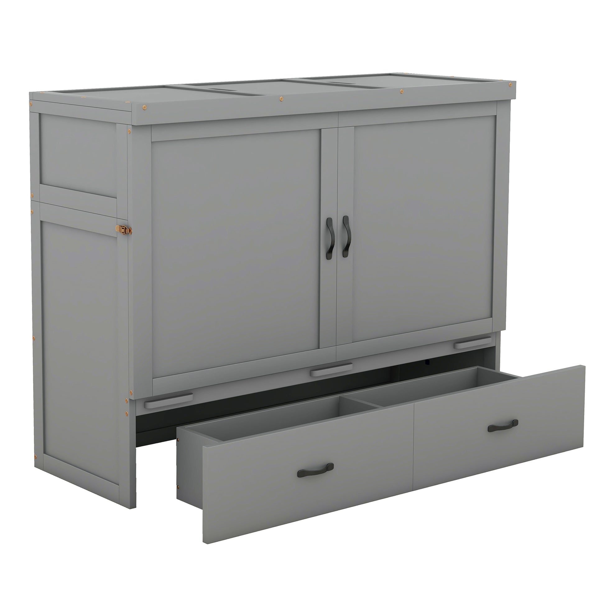 Queen Size Murphy Bed With Usb Port And A Large Drawer, Gray Gray Solid Wood Mdf