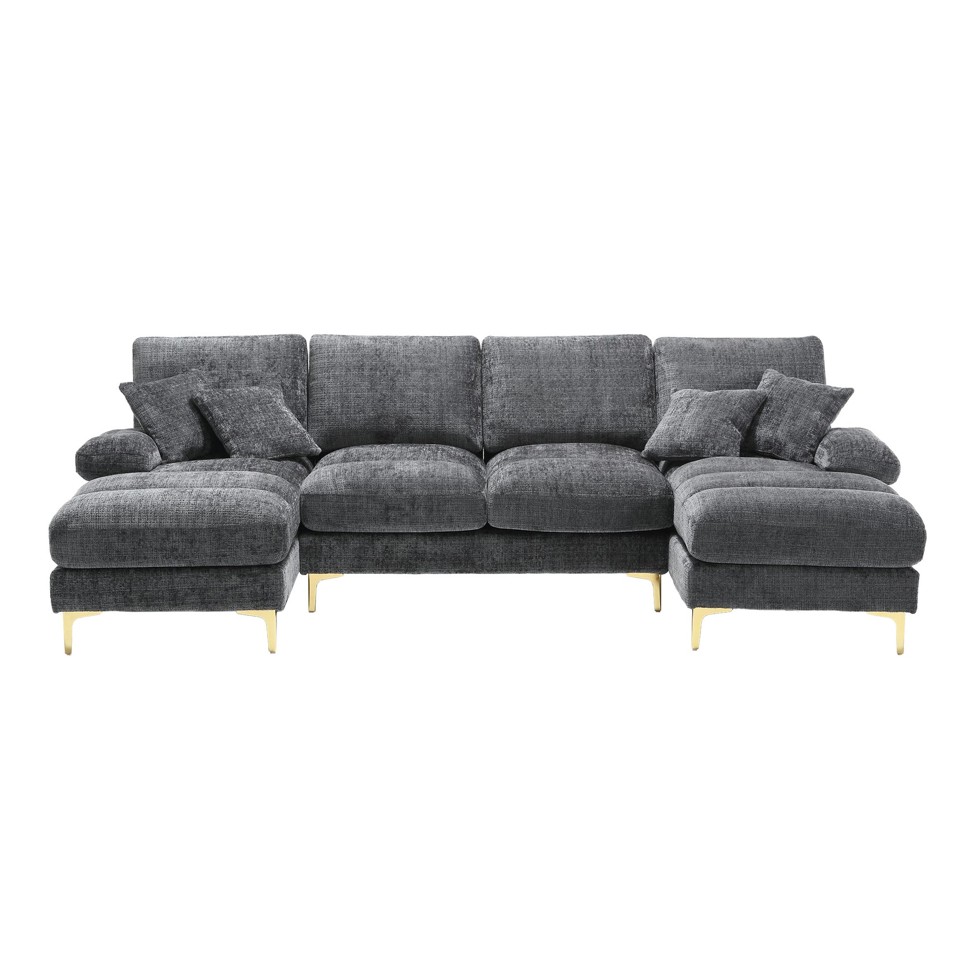 United Modern Large Chenille Fabric U Shape Sectional Sofa Gray Chenille