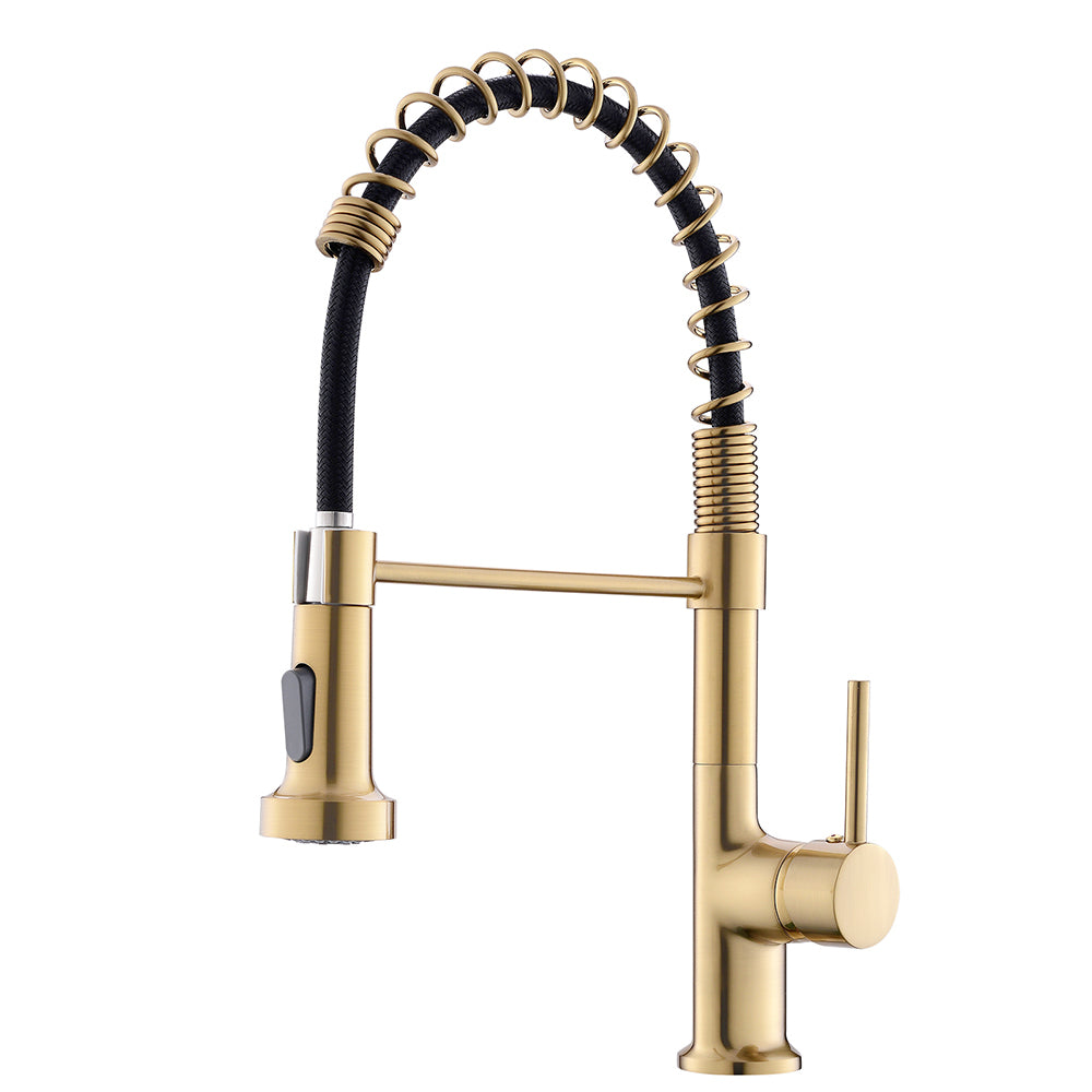 Commercial Kitchen Faucet With Pull Down Sprayer, Single Handle Single Lever Kitchen Sink Faucet Gold Kitchen Contemporary Ceramic Brass