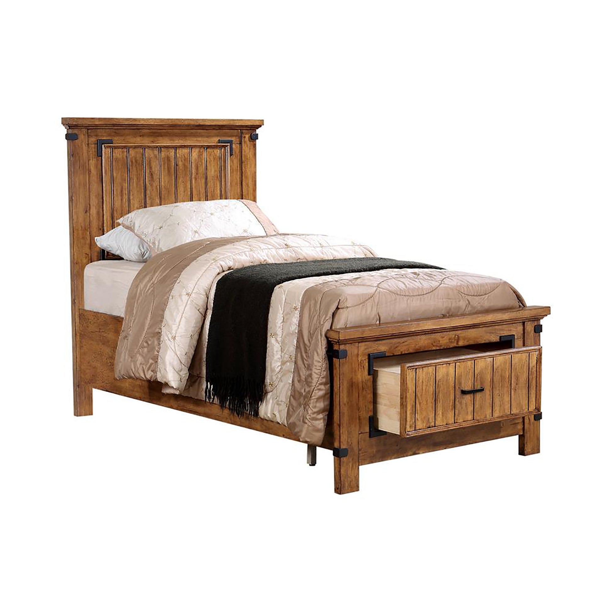 Rustic Honey Twin Storage Bed Twin Brown Wood Bedroom Farmhouse,Rustic Rubberwood Storage Included Wood