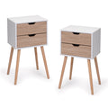 Nightstand With 2 Drawers, Bedside Tables With Solid Wood Legs And Storage, End Table, Side Table, Bedside Furniture For Bedroom, Living Room, White Walnut White Mdf