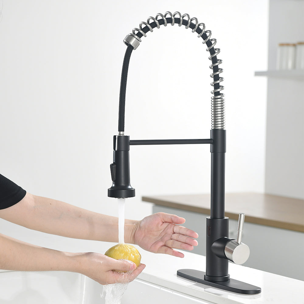 Touchless Kitchen Faucet,Hands Free Automatic Smart Kitchen Faucet Black And Silver Kitchen Contemporary Ceramic Stainless Steel