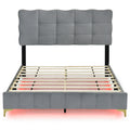 Queen Size Velvet Platform Bed With Led Frame And Stylish Mental Bed Legs, Gray Gray Velvet