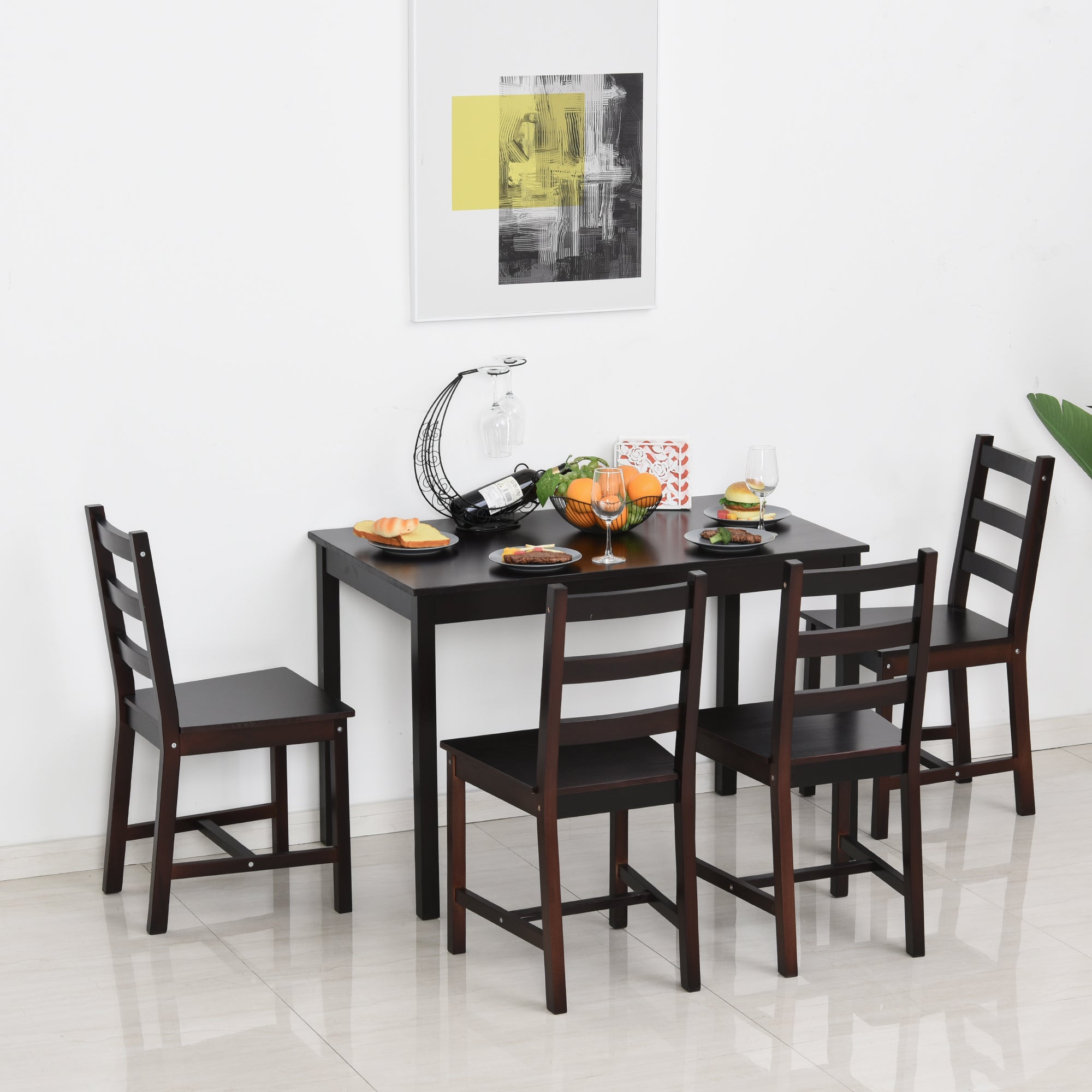HOMCOM 5 Piece Dining Room Table Set, Wooden Kitchen brown-wood