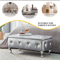Upholstered Storage Ottoman Bench For Bedroom End Of Bed Faux Leather Rectangular Storage Benches Footrest With Crystal Buttons For Living Room Entryway Silver White Wood Bedroom Black Pattern Pine