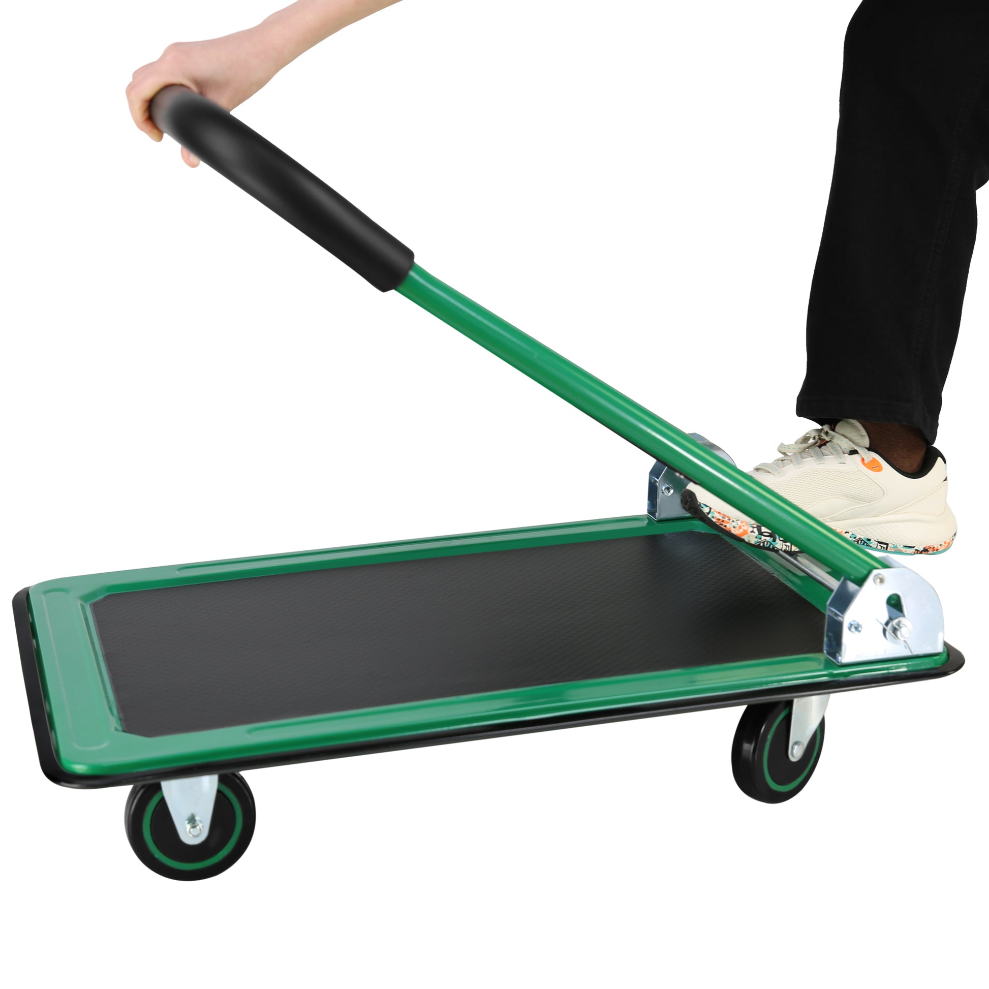 Push Cart Dolly, Moving Platform Hand Truck, Foldable For Easy Storage And 360 Degree Swivel Wheels With 330Lb Weight Capacity Green Steel