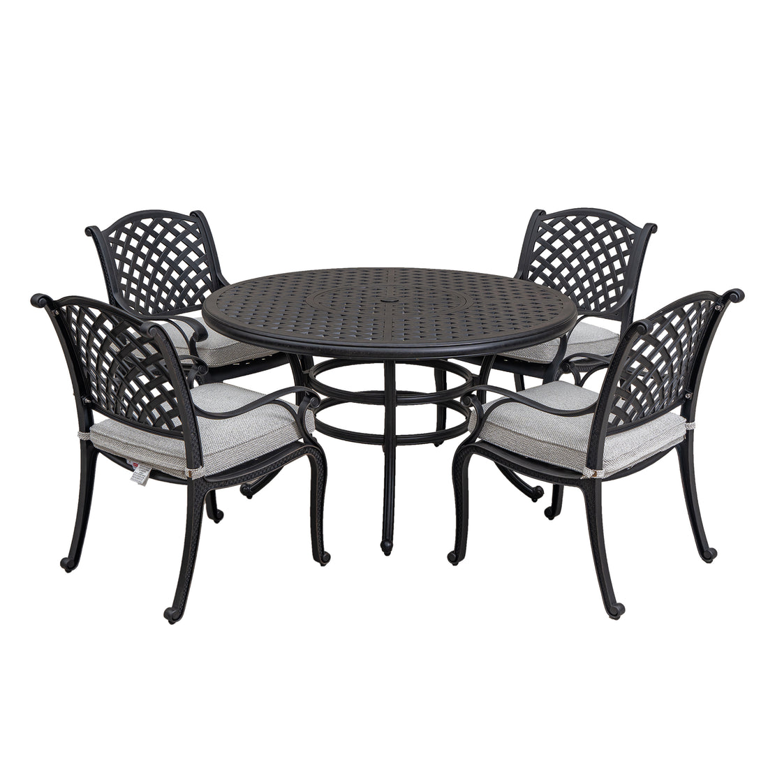 Stylish Outdoor 5 Piece Aluminum Dining Set With Cushion, Sandstorm Antique Gray Aluminium