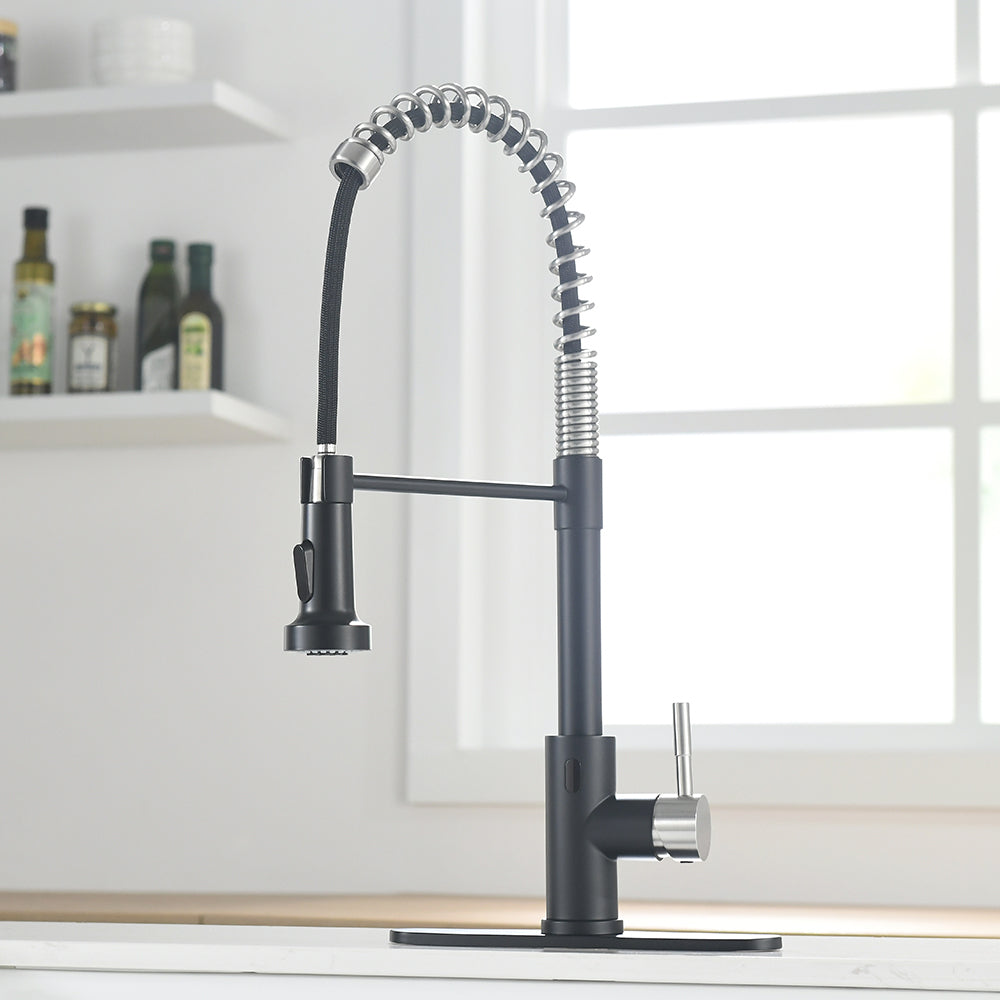 Touchless Kitchen Faucet,Hands Free Automatic Smart Kitchen Faucet Black And Silver Kitchen Contemporary Ceramic Stainless Steel