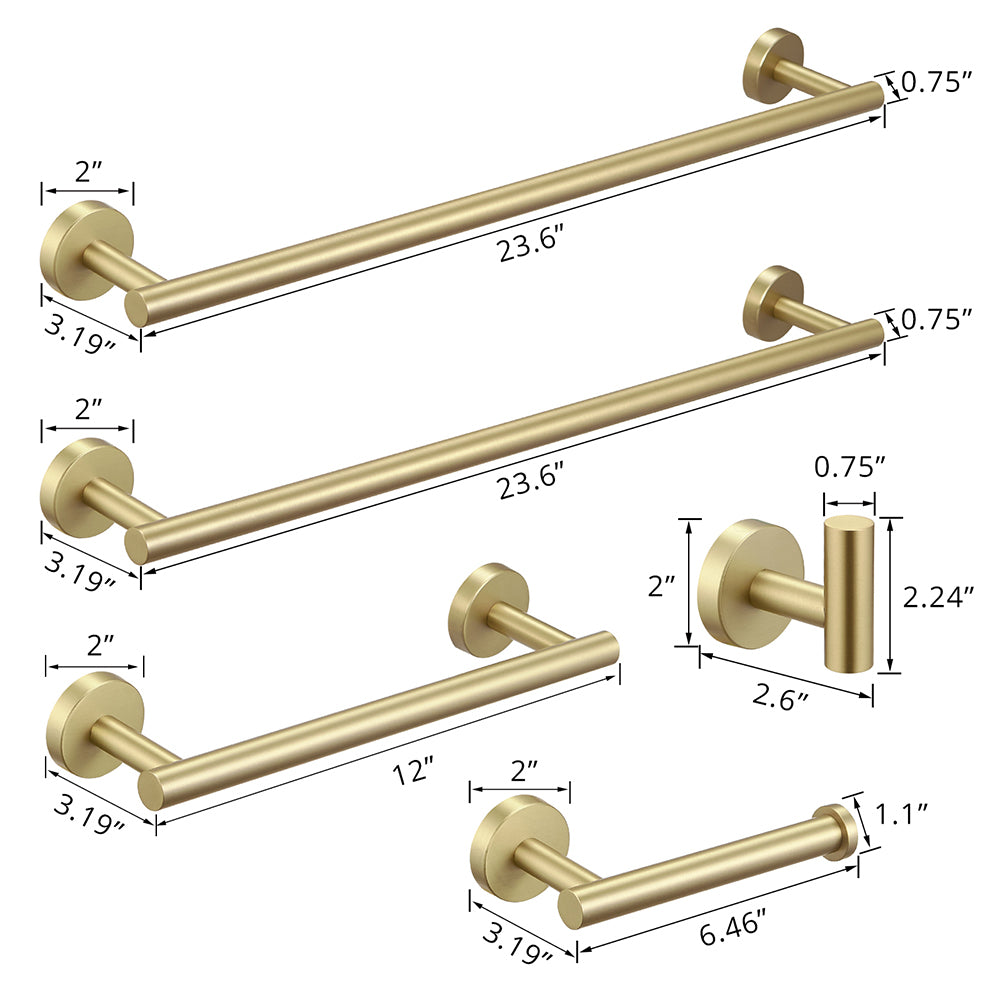 5 Pieces Brushed Nickel Gold Bathroom Accessories Set, Stainless Steel Bathroom Hardware Set, Bath Towel Bar Set, Towel Racks For Bathroom Wall Mounted. Brushed Gold Bathroom Classic,Industrial,Modern Stainless Steel