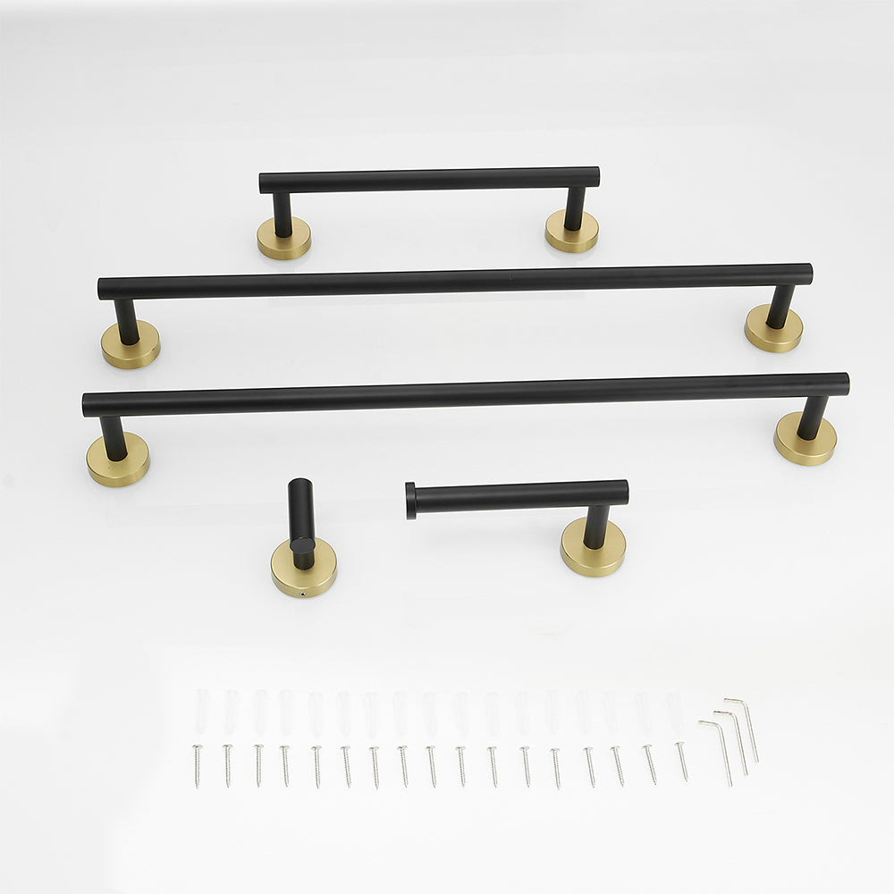 5 Pieces Brushed Nickel Gold Bathroom Accessories Set, Stainless Steel Bathroom Hardware Set, Bath Towel Bar Set, Towel Racks For Bathroom Wall Mounted. Black Gold Bathroom Classic,Industrial,Modern Stainless Steel