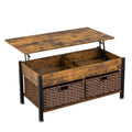 Metal Coffee Table,Desk,With A Lifting Table,And Hidden Storage Space.There Were Two Removable Wicker Baskets That Could Be Placed In Any Space Such As The Living Room,Color:Brown With Fire Wood Grain Light Brown Height Adjustable & Standing Desks