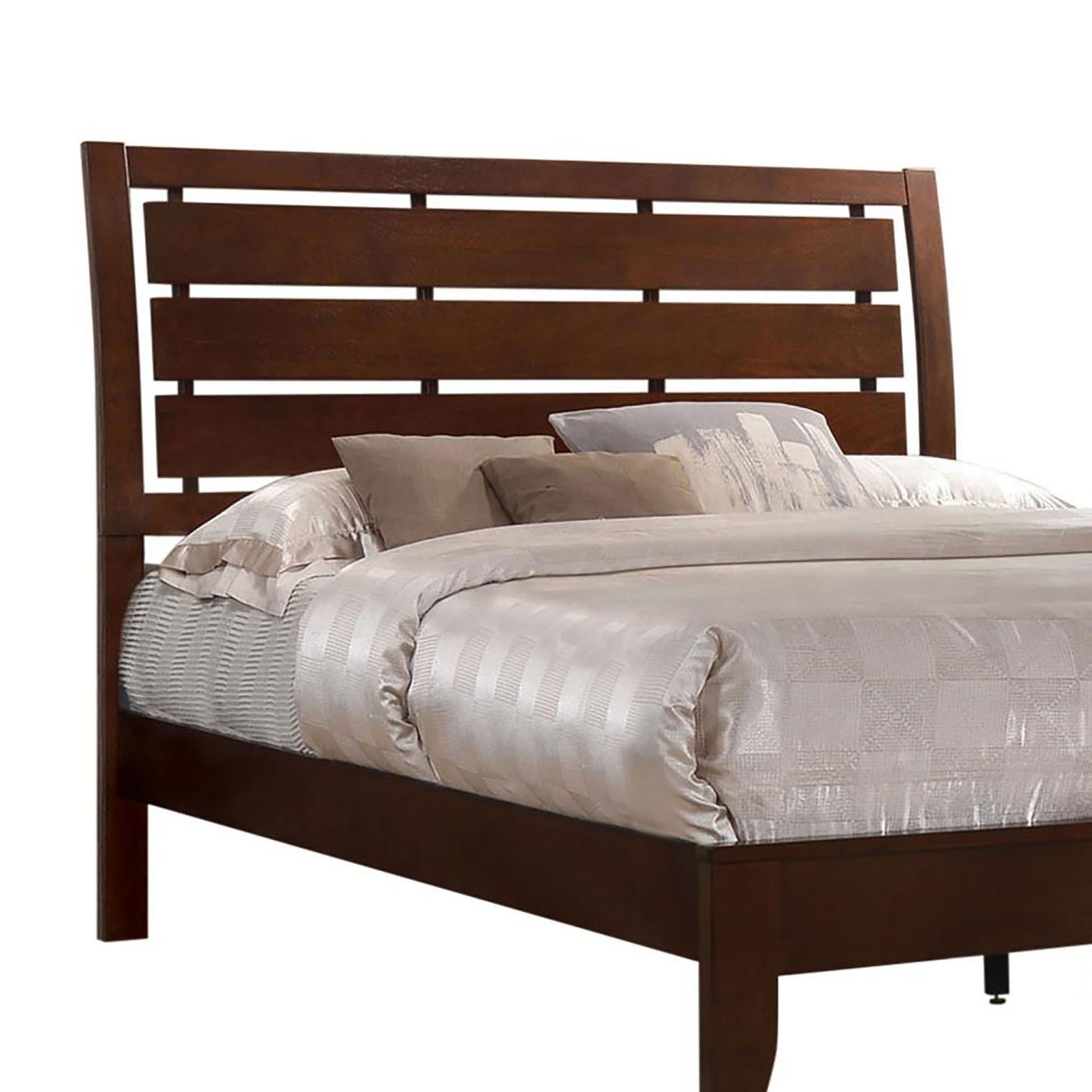 Rich Merlot Slatted Queen Panel Bed Box Spring Required Queen Brown Wood Bedroom Transitional Panel Wood