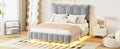 Queen Size Velvet Platform Bed With Led Frame And Stylish Mental Bed Legs, Gray Gray Velvet