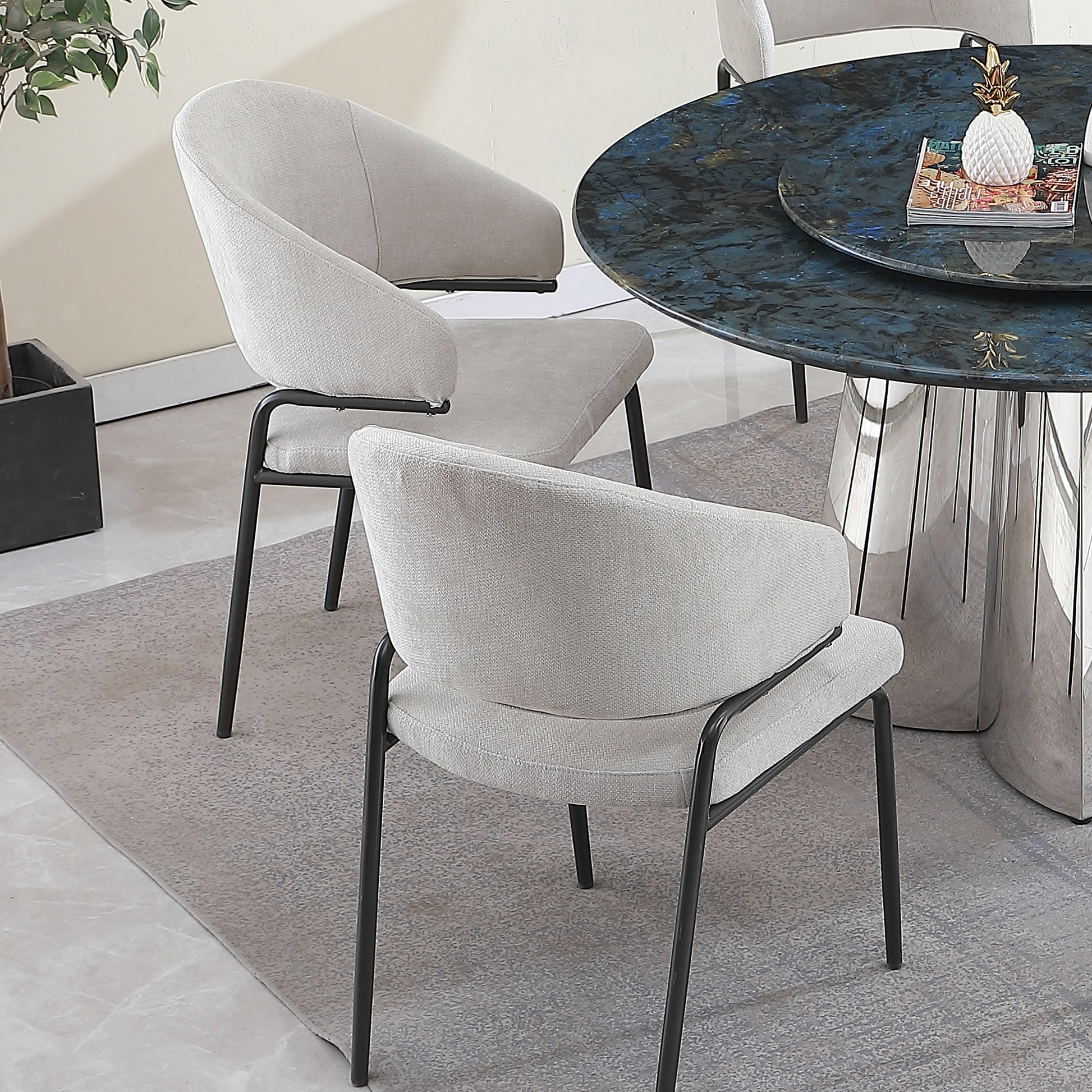 Fashion Dining Table Chairs Grey Fabric