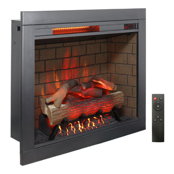 28Inch Infrared Electric Fireplace Insert, Touch Panel Home Decor Heater, Smokeless Firebox With Trim Kit Powder Coated Electric Antique Black Vent Free Primary Living Space Yes Insert Tempered Glass Sheet Metal Plastic Electric