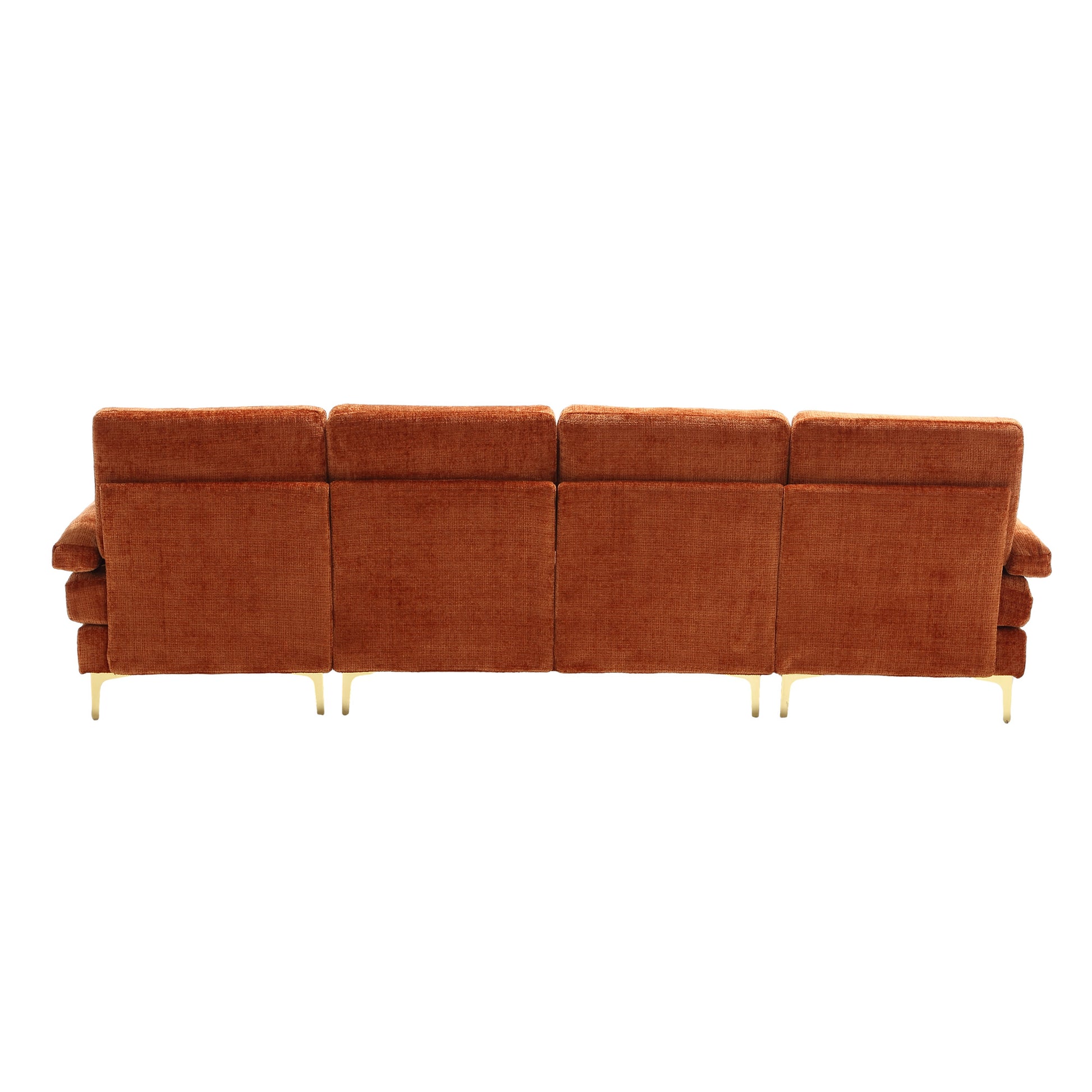 United Modern Large Chenille Fabric U Shape Sectional Sofa Orange Chenille