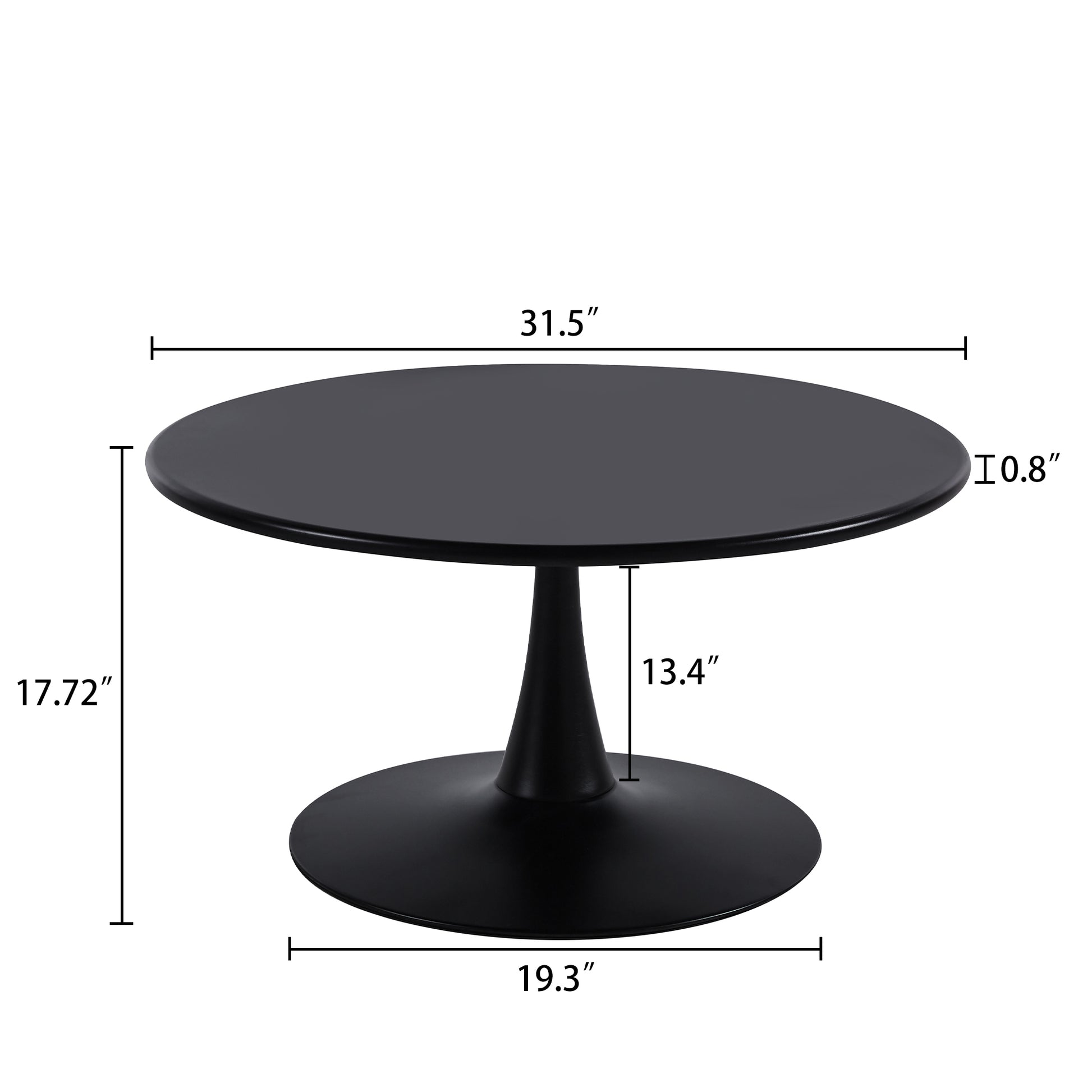 Modern 31.5'' Diameter Solid Metal Base Black Round Coffee Table Black Steel