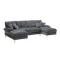 United Modern Large Chenille Fabric U Shape Sectional Sofa Gray Chenille